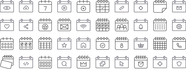 Calendar Thin Line Icon Set. Outline Signs for Graphic and Web Design, Apps, Adverts, Various Cards