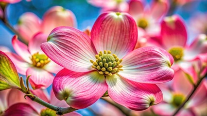 Fototapeta premium Dogwood Blossom Close Up, Spring Flowers Macro Photography, Nature Detail, White Dogwood, Floral Photography, Pink Dogwood, Flower Texture, Botanical Photography
