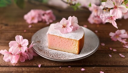 Naklejka premium 桜シフォンケーキのふわふわな断面 - 春の贅沢