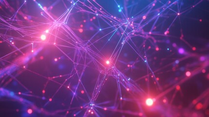 Abstract pink and blue glowing network connections.