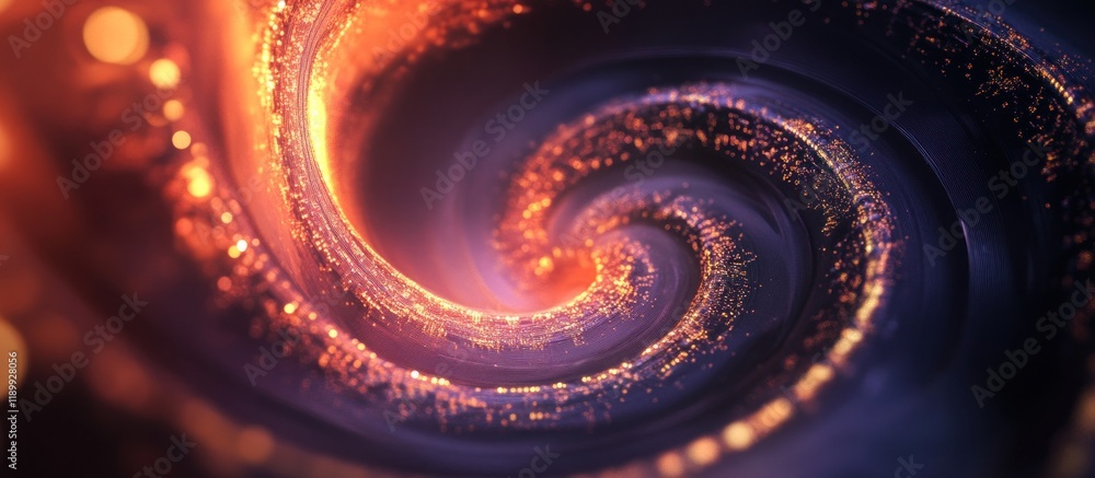 Poster abstract swirling fiery vortex with glowing particles.