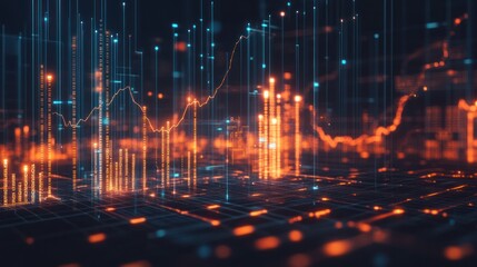 Obraz premium Abstract glowing digital data visualization with graphs and lines.