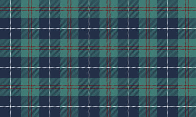 Plaid fabric pattern, blue, green, red, white, cross lines, seamless checkerboard pattern for textiles, and for designing clothes, skirts, pants or decorative fabrics. Vector illustration.