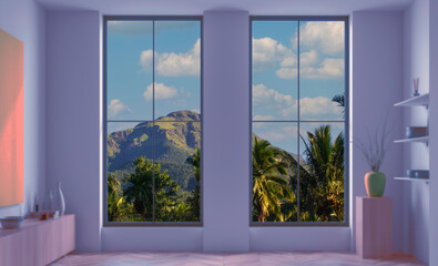 This Serene Room offers a breathtaking Mountain View through strategically placed large windows