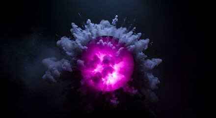 Smoke exploding outward from circular empty center, dramatic smoke or fog effect with purple scary glowing for spooky Halloween background.
