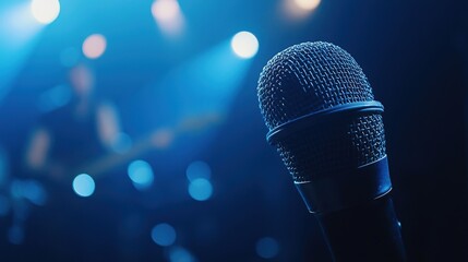 Dynamic Close-Up of Microphone in Spotlight