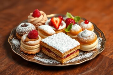 Elegant assortment pastries desserts arranged