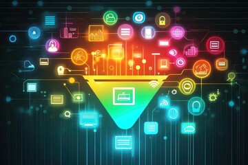 digital marketing funnel concept vibrant icons engaging design flow from prospects to customers