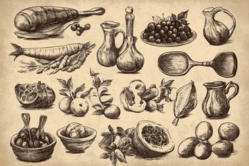 Hand-Drawn Healthy Food Ingredient Sketches
