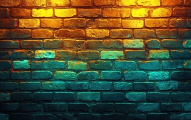 Fototapeta premium Grunge Brick Wall Texture, Teal and Orange