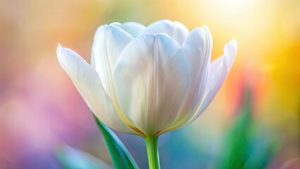Fototapeta premium Macro Photography White Tulip Soft Background Flower Bloom Spring Nature Closeup Detail Petal
