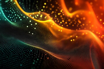 Abstract dash dot line background with flowing wave patterns, dynamic movement, and vibrant color gradients, creating a futuristic and fluid digital design