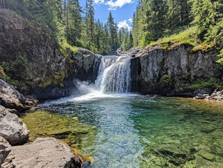Fototapeta premium Breathtaking waterfall adventure lush forest nature photography scenic view peaceful surroundings tranquility