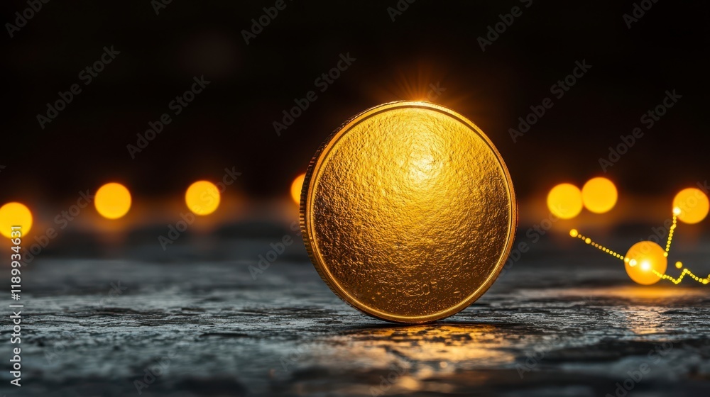 Poster a glowing golden sphere set against a dark background, with soft light reflections creating an encha