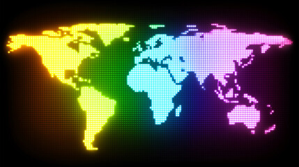 Obraz premium Colorful Digital World Map, Global Unity, Interconnectedness, Digital Art