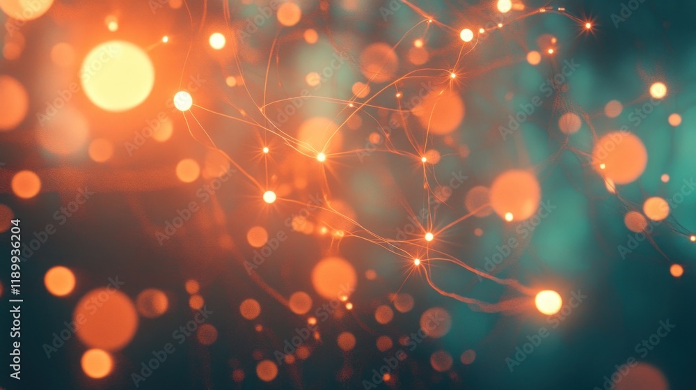 Poster abstract glowing network of particles and lines.