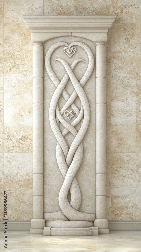 Poster elegant stone sculpture with intertwined design in classical setting