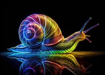 Night Snail: Continuous Line Drawing, One Line Art, Black Background, Minimalist,  Isolated Snail Illustration, Dark Night Photography