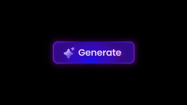 Generate AI button animation. LLM artificial intelligence motion. Machine learning generation process. Click to generate text and image prompt. Chat brain assistant. 4K Alpha. Mov