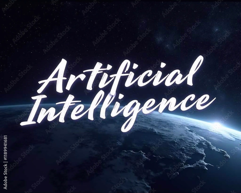 Wall mural glowing inscription artificial intelligence in space on a futuristic background with planet earth. c