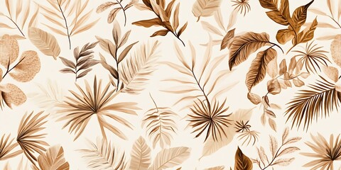Beige tropical leaf pattern, seamless design, nature background, wallpaper