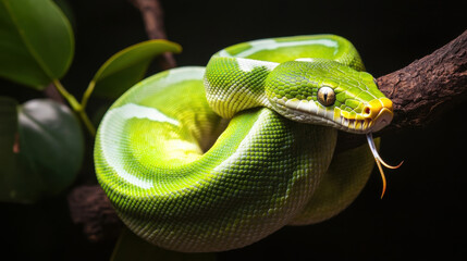 Vibrant Green Python on Branch in Natural Habitat