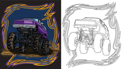 Outline purple truck splash isolated on a black background for t-shirt design, print, and business purposes. © wendy
