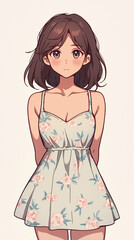 Anime Girl in a Floral Dress - Cute and Adorable