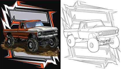 Outline orange truck splash isolated on a black background for t-shirt design, print, and business purposes. © wendy