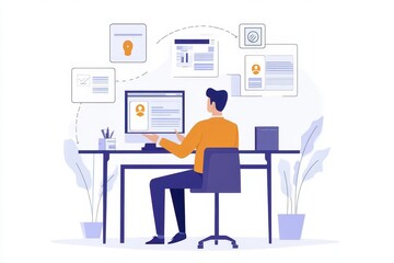 engaging kyc compliance interface with businessman interacting with virtual security symbols professional setting identity verification imagery