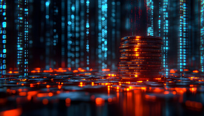 Digital Currency Stack, Cyber Background, Finance