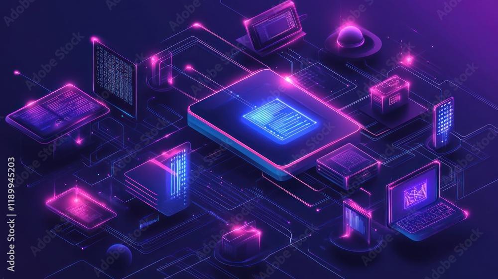 Poster network of digital devices and data streams.
