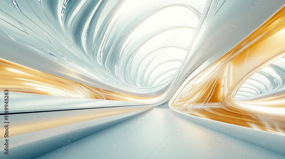 Poster abstract futuristic background with blurred light lines and modern architecture