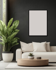 Frame Poster Mock Up Modern Living Room 3D Render
