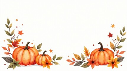 Autumnal Harvest Design with Pumpkins and Fall Foliage A Festive Seasonal Border Illustration