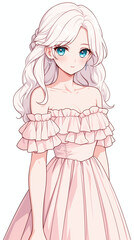 Fototapeta premium Elegant Anime Girl in a Pink Dress