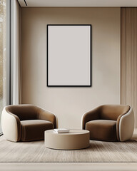 Frame Poster Mock Up Modern Living Room 3D Render