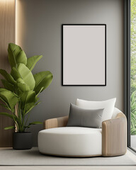 Frame Poster Mock Up Modern Living Room 3D Render