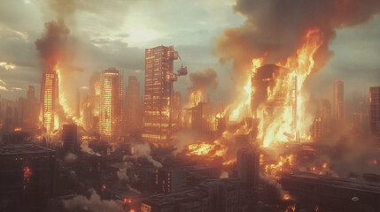 Obraz premium Empty Streets of a Burnt City: Apocalyptic View of Urban Destruction Perfect for a Disaster Film Poster 