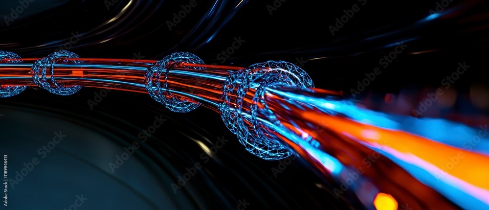 Aufkleber abstract 3d render futuristic energy flow network data stream glowing tubes