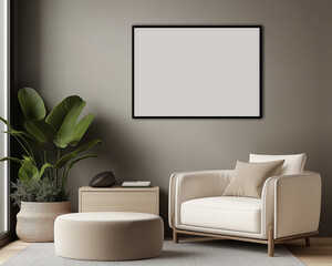 Frame Poster Mock Up Modern Living Room 3D Render