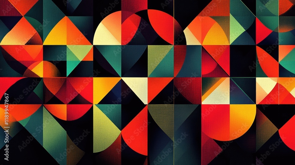Poster dynamic abstract geometric pattern in vibrant colors and shapes
