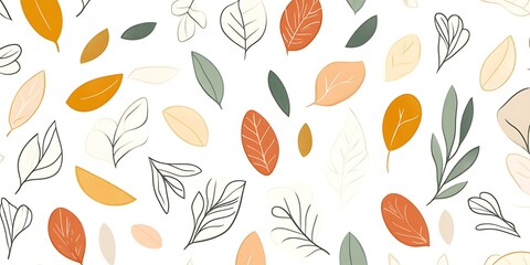 Autumn leaves pattern, fall foliage, white background, design element