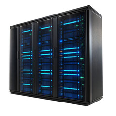 server rack with servers isolated on transparent white background, clipping path