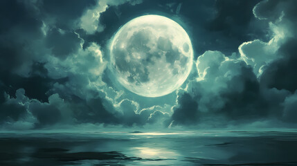 A large moon in the night sky.