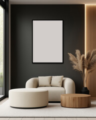 Frame Poster Mock Up Modern Living Room 3D Render