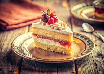 Vintage Cake Photo: Delicious Dessert on Plate, Retro Bakery, Old Fashioned Sweet Treat