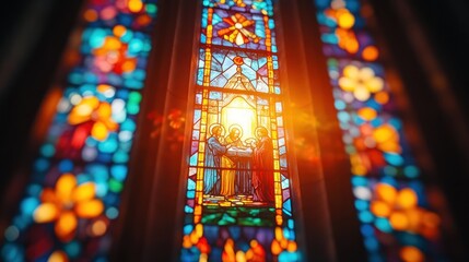 Church stained glass sunrise worship