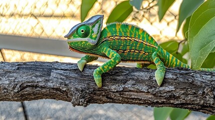 Fototapeta premium Vibrant Chameleon on Tree Branch Reptile Exotic Wildlife Nature Photography