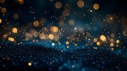 Abstract background of glittering blue, gold, and black lights
